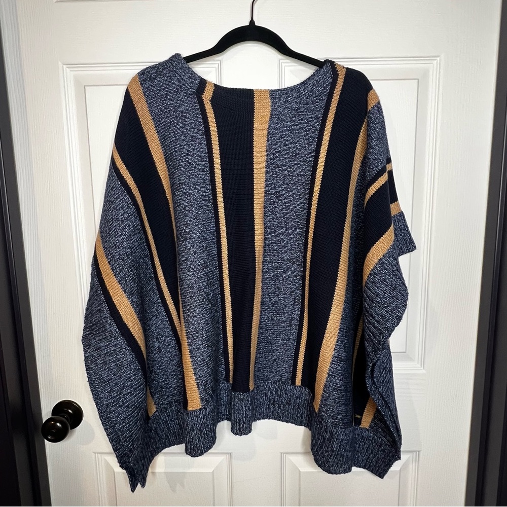 Tommy Hilfiger Navy Striped Knit Sweater Poncho